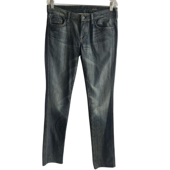 7 For All Mankind Kate‎ Jeans Sz 32 Dark Wash Bootcut 34 Inseam Rainbow Stitch - Picture 1 of 9